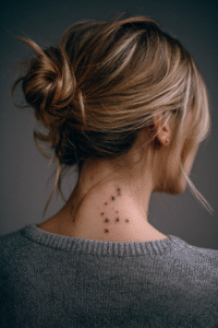 tiny snowflake behind ear Christmas tattoo for women