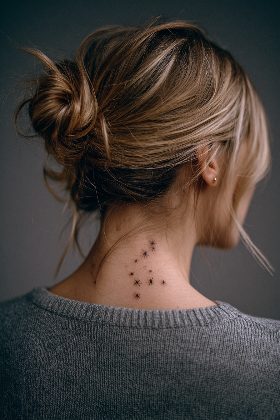 tiny snowflake behind ear Christmas tattoo for women