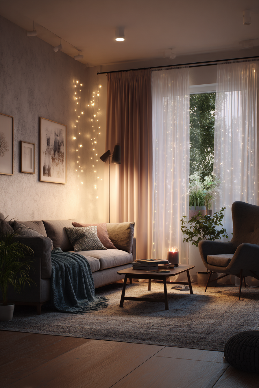 Want that expensive, high-end ambiance without the cost? Simple fairy lights (string lights) can instantly transform your space into a cozy haven. A perfect budget-friendly home decor idea!