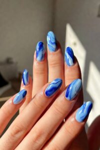 trendy blue and white nail designs 2026 with modern nail art styles